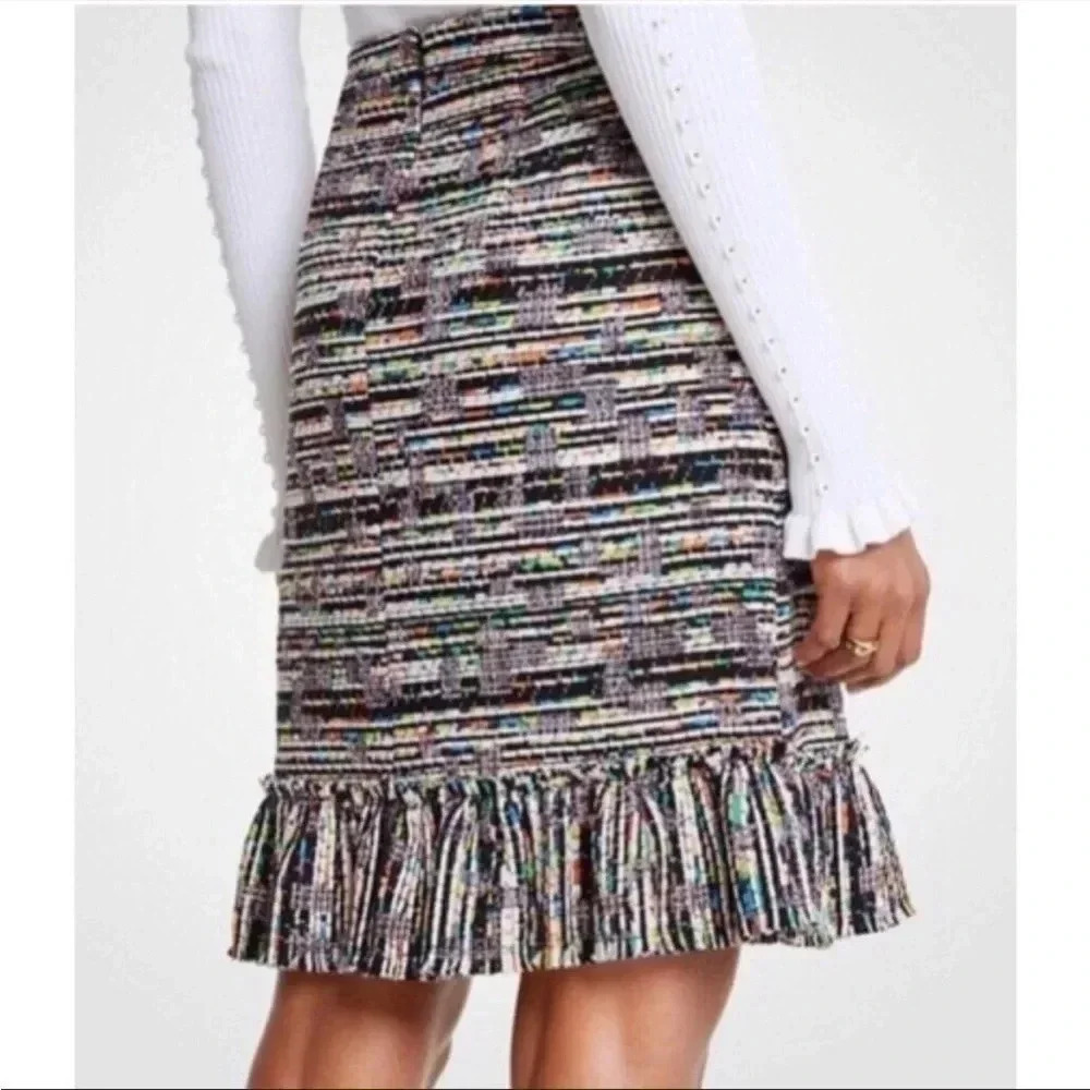 Ann Taylor multi colored tweed fringe mini skirt